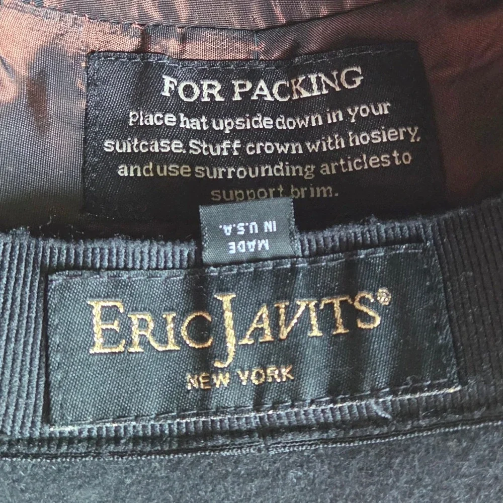 Eric Javits Cloche Hat Women Sz 7 1/8 Black Excellent Wool Felt Bow Packable USA - Picture 7 of 8